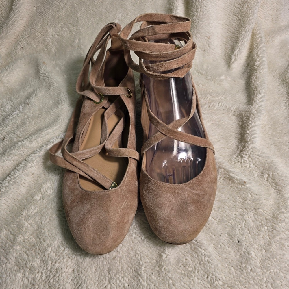 Diane von Furstenberg Lace Up Ankle Wrap Ballet Flats Tan Suede Women 10 - Picture 3 of 9